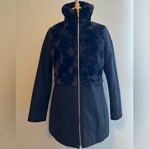 Thalia Sodi Black Faux Fur trimmed Winter Coat- small